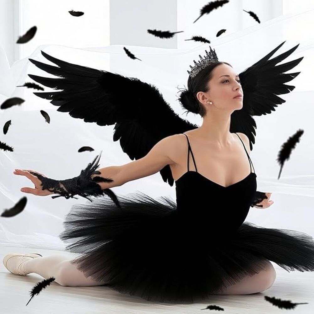 4pc Black Swan Silver Tiara Crown, Gloves, Tutu Ballet Goth Rhinestone Cosplay - Picture 8 of 8
